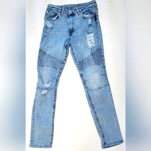 H&M Blue Denim Moto Skinny Jeans with Distressed Details Boys size 18